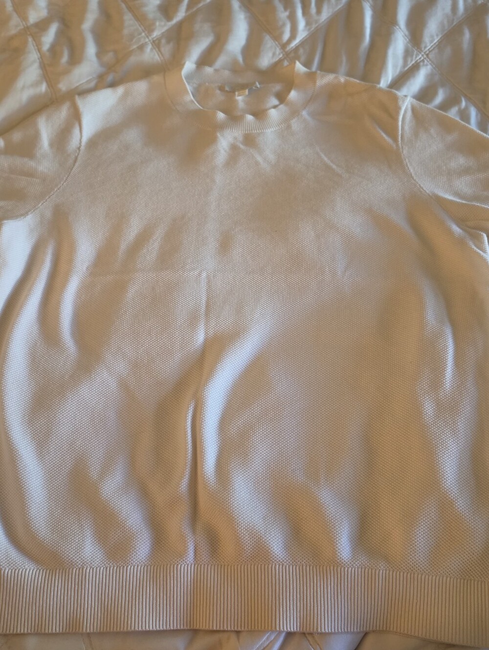COS Womens Medium M Cream White Textured Cotton Short Sleeve Knit Sweater Pullov